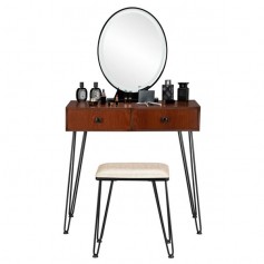 Bedroom Iron Dressing Table Simple Dressing Table Black Iron Foot Brown Desktop With Light Three-Color Adjustable