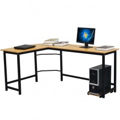 L-Shaped Desktop Computer Desk Beech Wood Color