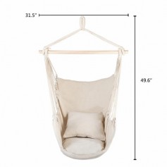 [US-W]Distinctive Cotton Canvas Hanging Rope Chair with Pillows Beige