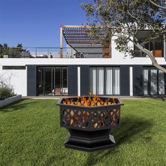 24" Hexagonal Shaped Iron Brazier Wood Burning Fire Pit Decoration for Backyard Poolside