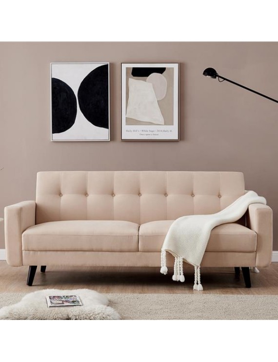 Mid-Century Modern Sofa, Fabric, 79"W, Beige