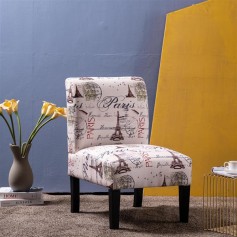 Without Armrest Fabric Single Leisure Chair English Cloth Beige Yellow [68x50x80cm]