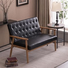 126 x 70 x 84cm Two-person Retro PU Leather Lounge Chair Light Black